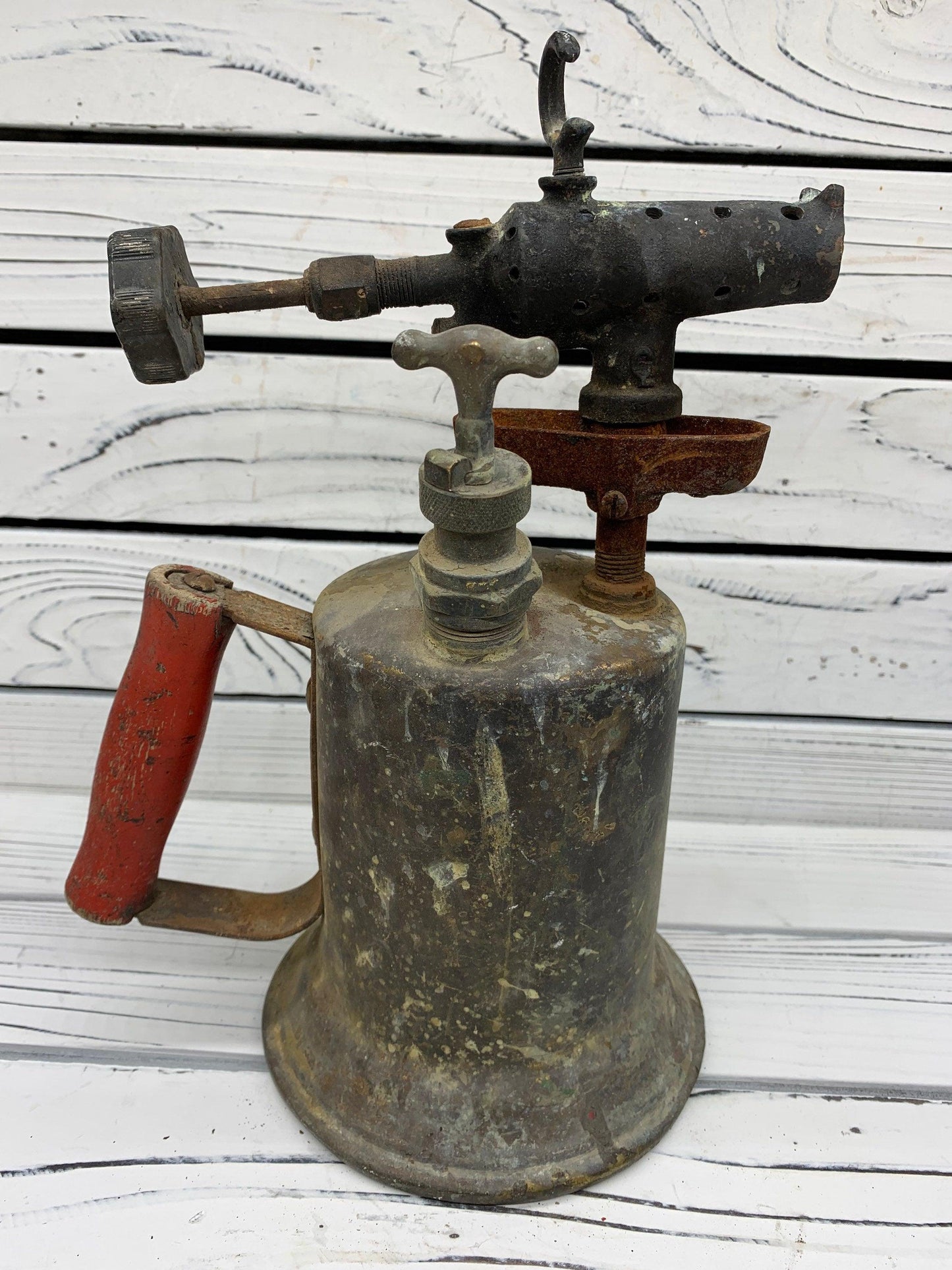 Vintage Blow Torch Brass, Antique Blowtorch with Red Handle, Industrial Dark Academia Decor, Man Cave or Garage, Indie Room Decor, Daft Punk -Located at Funkyhouse Vintage Antique Store, Weiser Idaho
