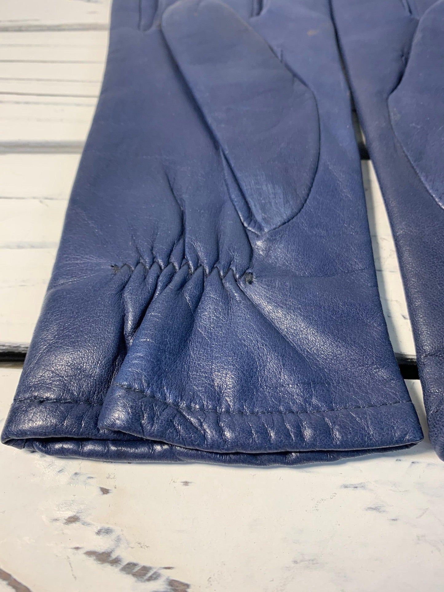 Vintage Blue Leather Gloves, Size 7 Fownes Gloves -Located at Funkyhouse Vintage Antique Store, Weiser Idaho