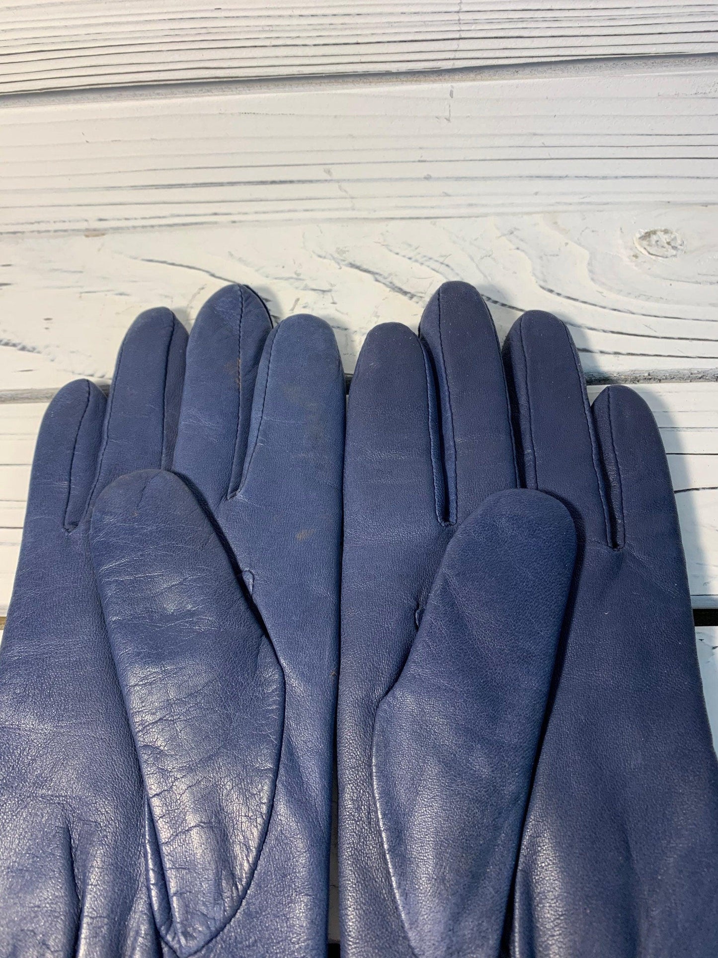 Vintage Blue Leather Gloves, Size 7 Fownes Gloves -Located at Funkyhouse Vintage Antique Store, Weiser Idaho
