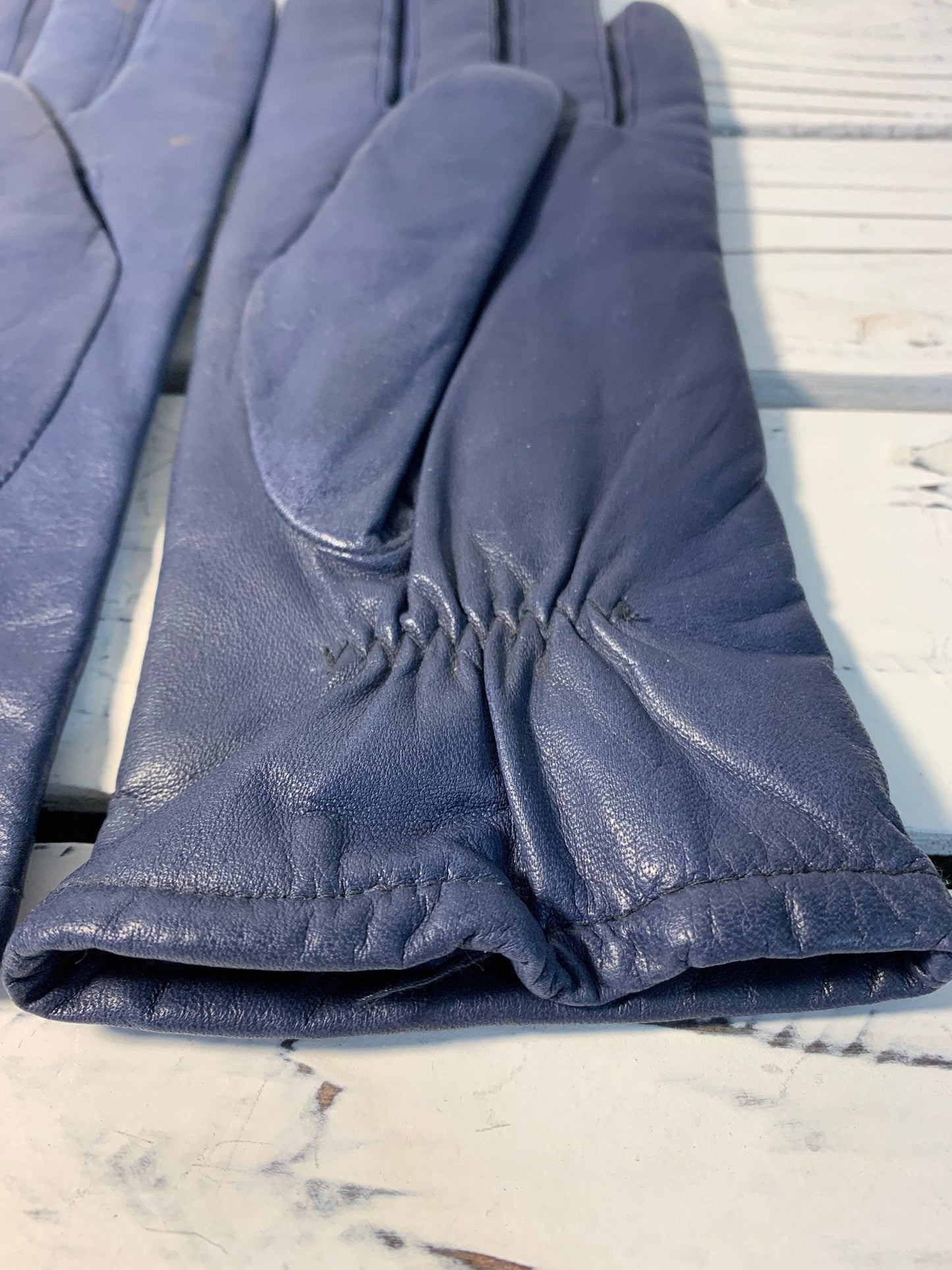 Vintage Blue Leather Gloves, Size 7 Fownes Gloves -Located at Funkyhouse Vintage Antique Store, Weiser Idaho