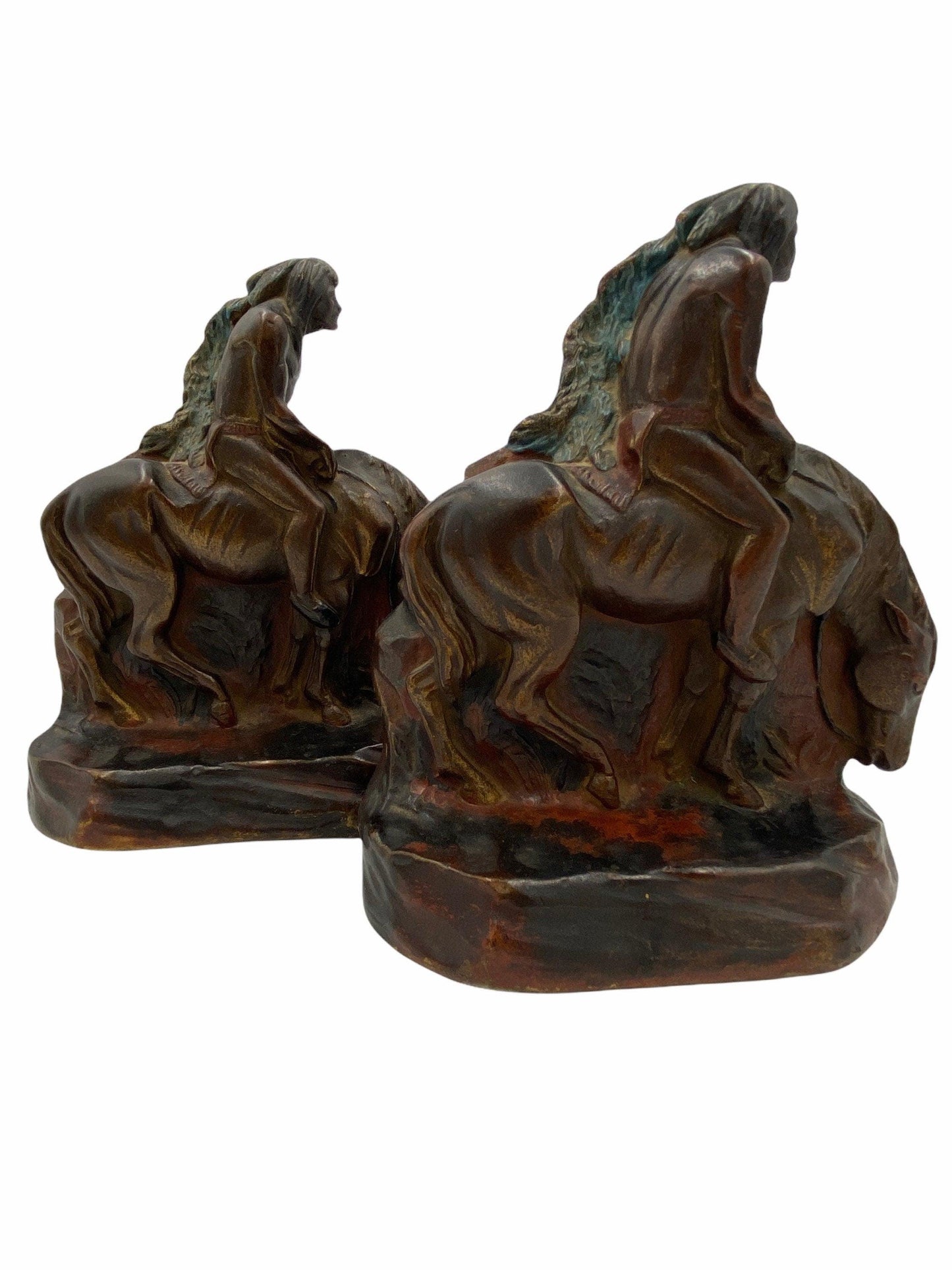 Vintage Bookends, Searching American Indian on Horseback by NYC Born Sculptor John Ruhl -Located at Funkyhouse Vintage Antique Store, Weiser Idaho