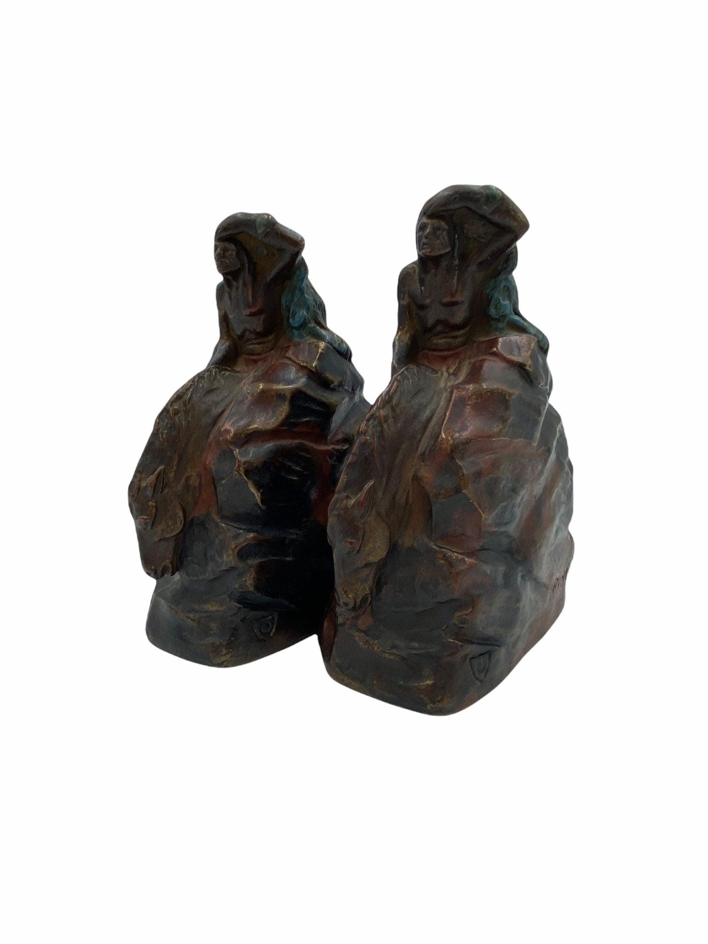 Vintage Bookends, Searching American Indian on Horseback by NYC Born Sculptor John Ruhl -Located at Funkyhouse Vintage Antique Store, Weiser Idaho
