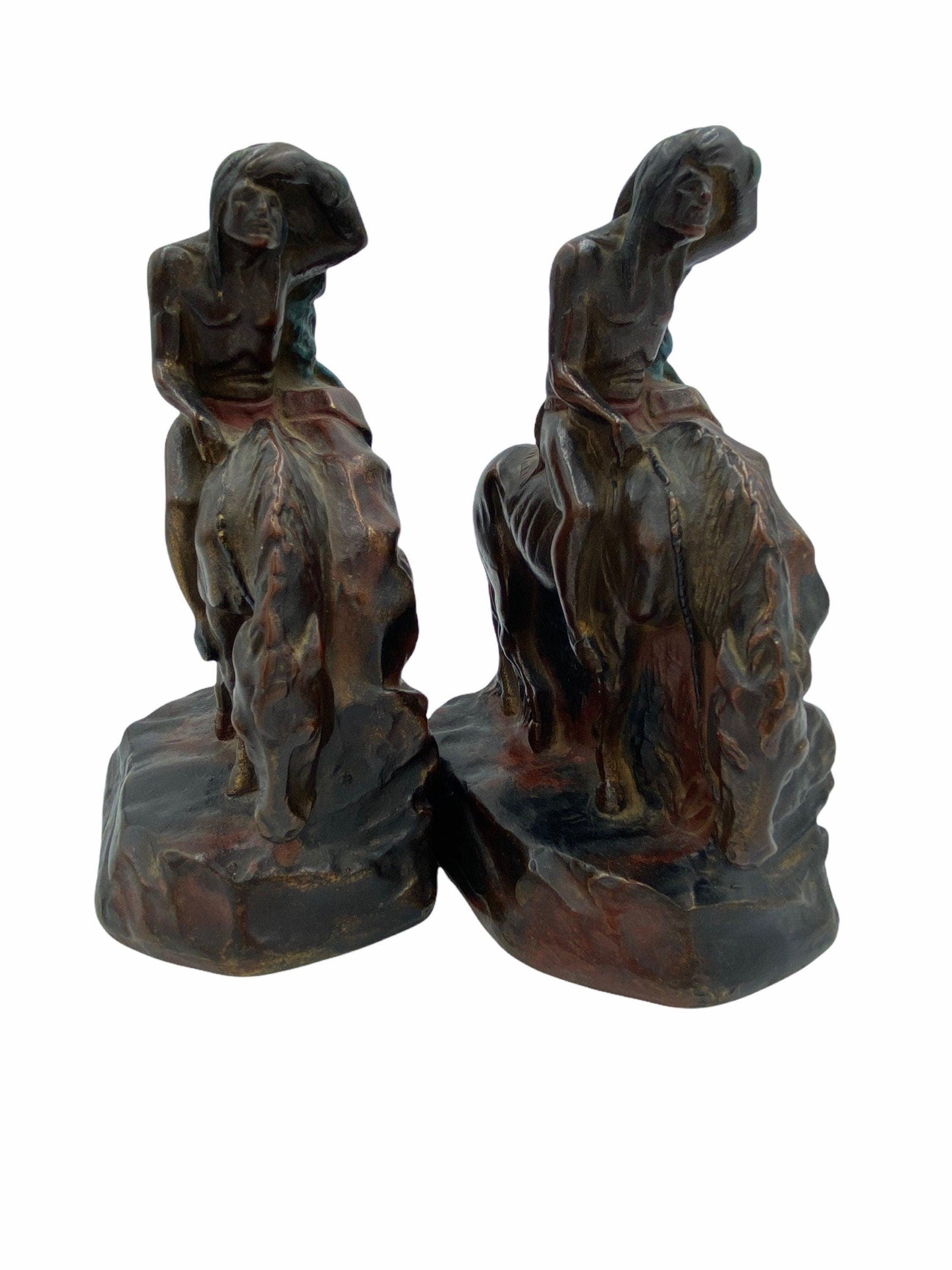 Vintage Bookends, Searching American Indian on Horseback by NYC Born Sculptor John Ruhl -Located at Funkyhouse Vintage Antique Store, Weiser Idaho