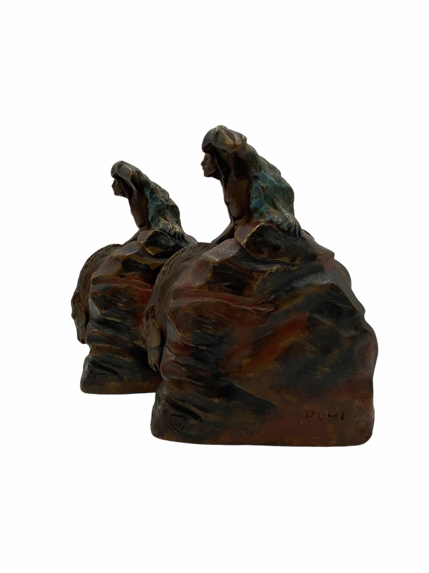 Vintage Bookends, Searching American Indian on Horseback by NYC Born Sculptor John Ruhl -Located at Funkyhouse Vintage Antique Store, Weiser Idaho