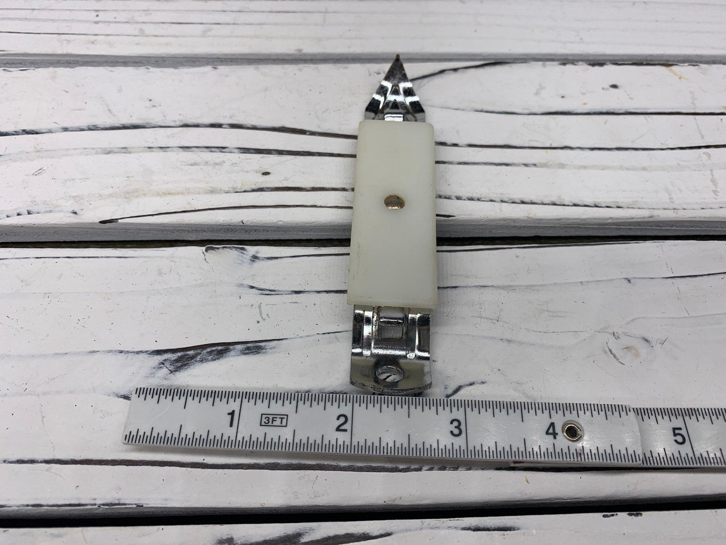 Vintage Bottle Opener Magnet, White Metal Can Opener, Vintage Utensils, 1950s Retro Kitchen -Located at Funkyhouse Vintage Antique Store, Weiser Idaho