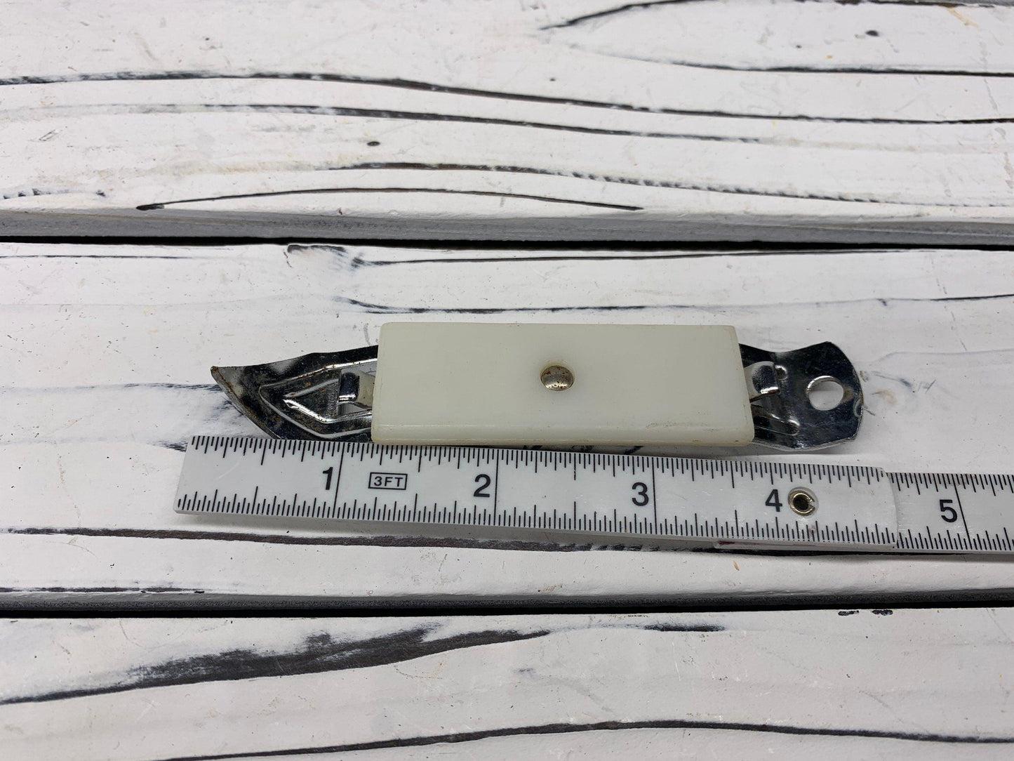 Vintage Bottle Opener Magnet, White Metal Can Opener, Vintage Utensils, 1950s Retro Kitchen -Located at Funkyhouse Vintage Antique Store, Weiser Idaho