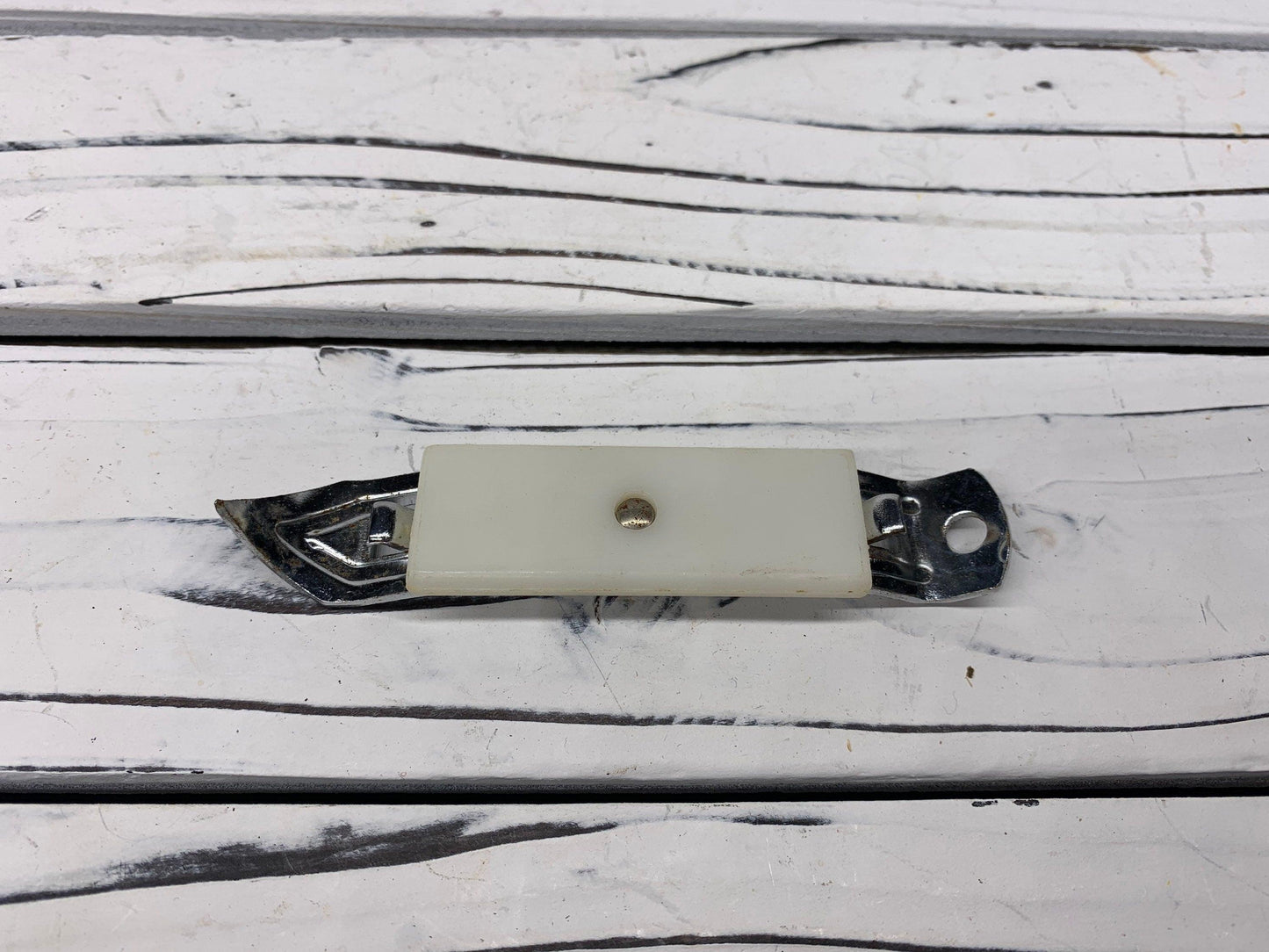 Vintage Bottle Opener Magnet, White Metal Can Opener, Vintage Utensils, 1950s Retro Kitchen -Located at Funkyhouse Vintage Antique Store, Weiser Idaho