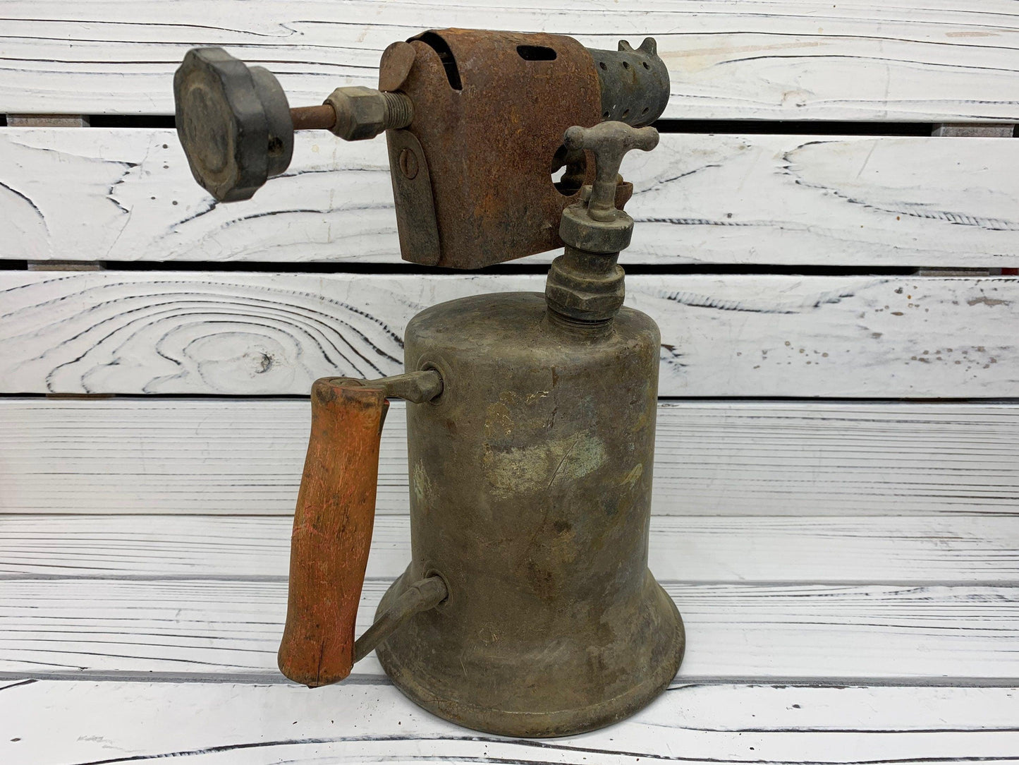 Vintage Brass Blow Torch, Antique Blowtorch with Red Handle, Industrial Dark Academia Decor, Man Cave or Garage, Indie Room Decor, Daft Punk -Located at Funkyhouse Vintage Antique Store, Weiser Idaho