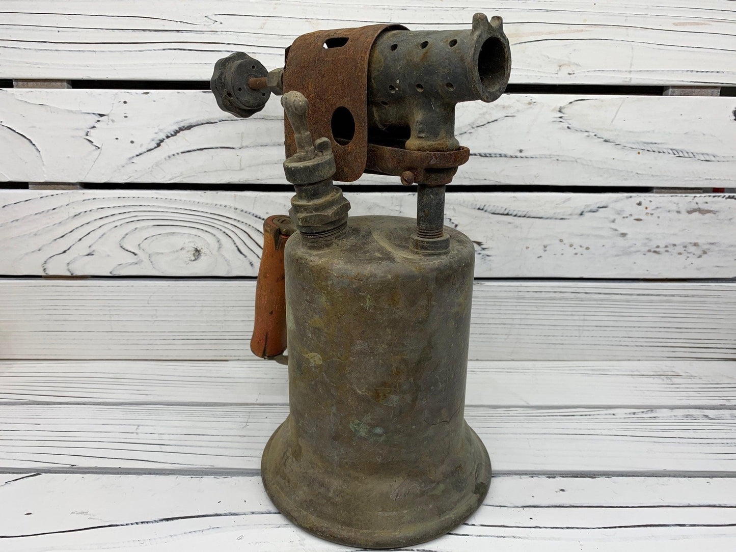 Vintage Brass Blow Torch, Antique Blowtorch with Red Handle, Industrial Dark Academia Decor, Man Cave or Garage, Indie Room Decor, Daft Punk -Located at Funkyhouse Vintage Antique Store, Weiser Idaho