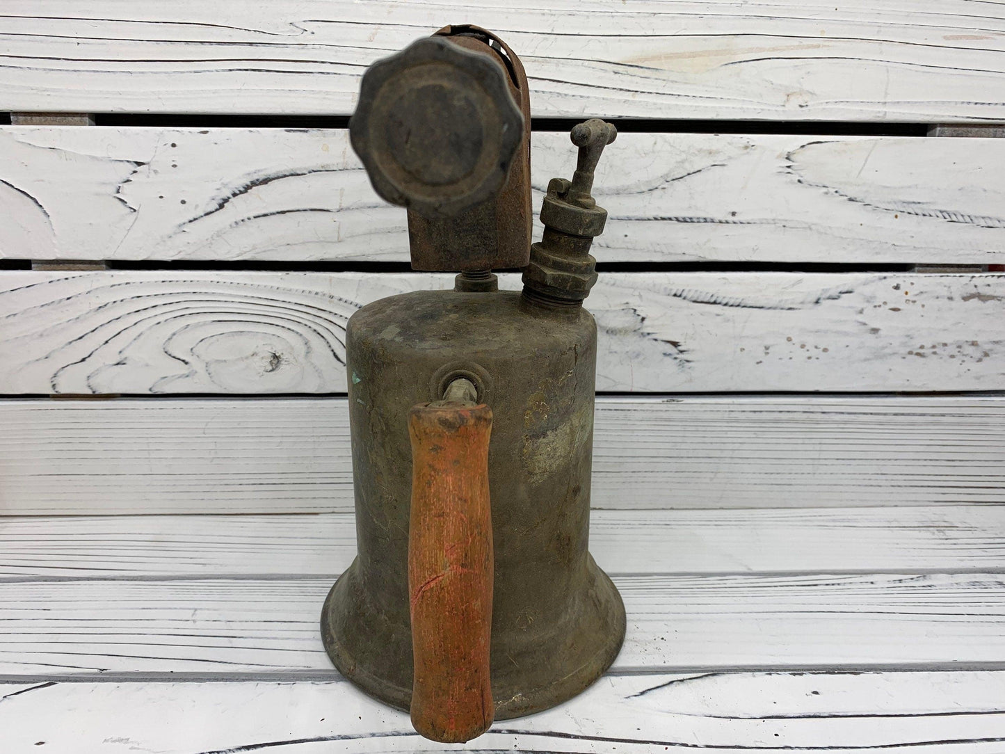 Vintage Brass Blow Torch, Antique Blowtorch with Red Handle, Industrial Dark Academia Decor, Man Cave or Garage, Indie Room Decor, Daft Punk -Located at Funkyhouse Vintage Antique Store, Weiser Idaho