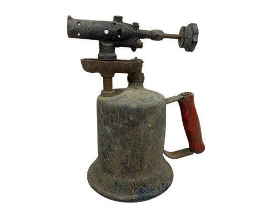 Vintage Brass Blow Torch, Antique Blowtorch with Red Handle, Industrial Dark Academia Decor, Man Cave or Garage -Located at Funkyhouse Vintage Antique Store, Weiser Idaho