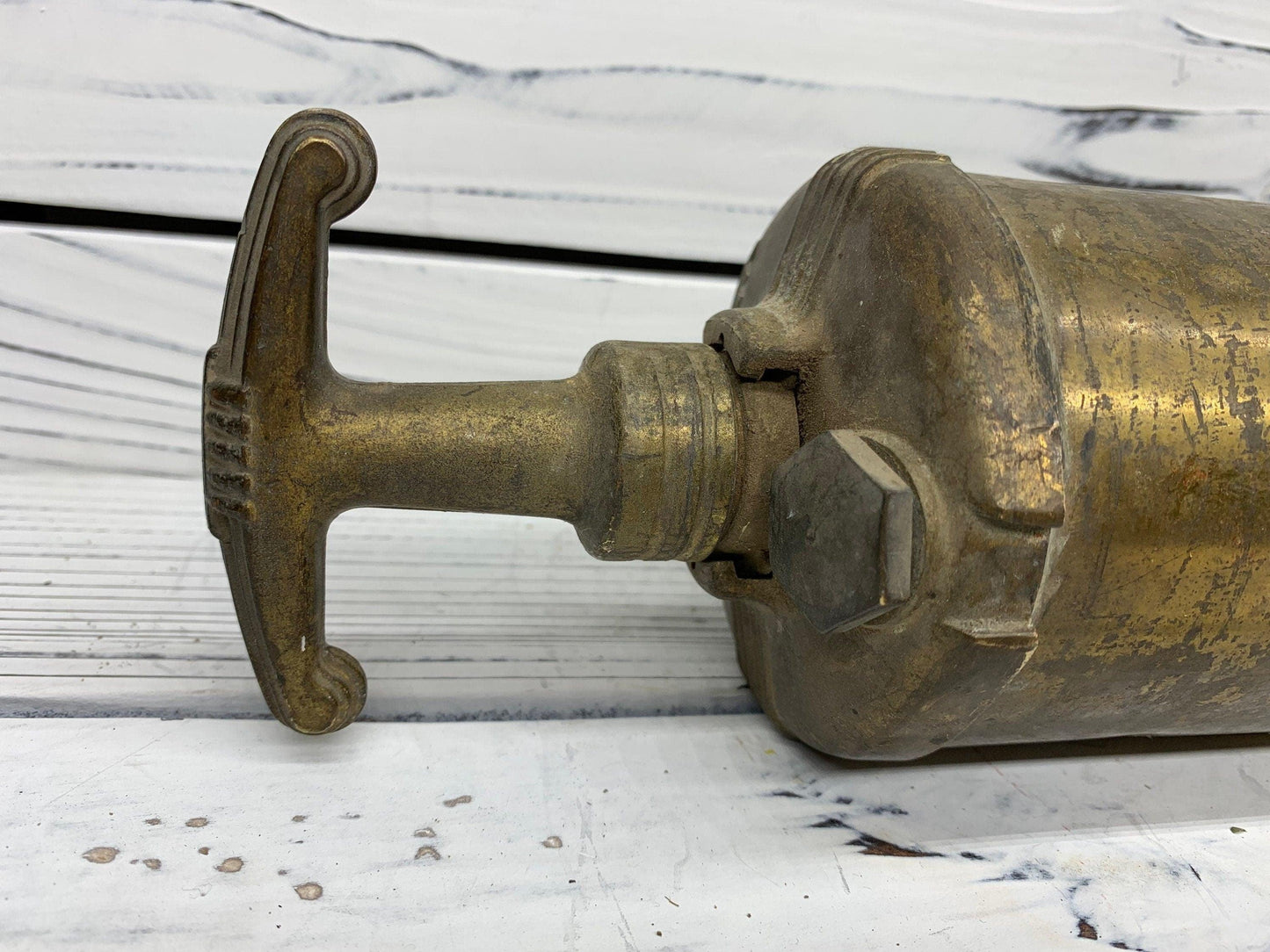 Vintage Brass Fire Extinguisher, Antique Brass Extinguisher, Industrial Dark Academia Decor, Man Cave or Garage, Indie Room Decor, Daft Punk -Located at Funkyhouse Vintage Antique Store, Weiser Idaho