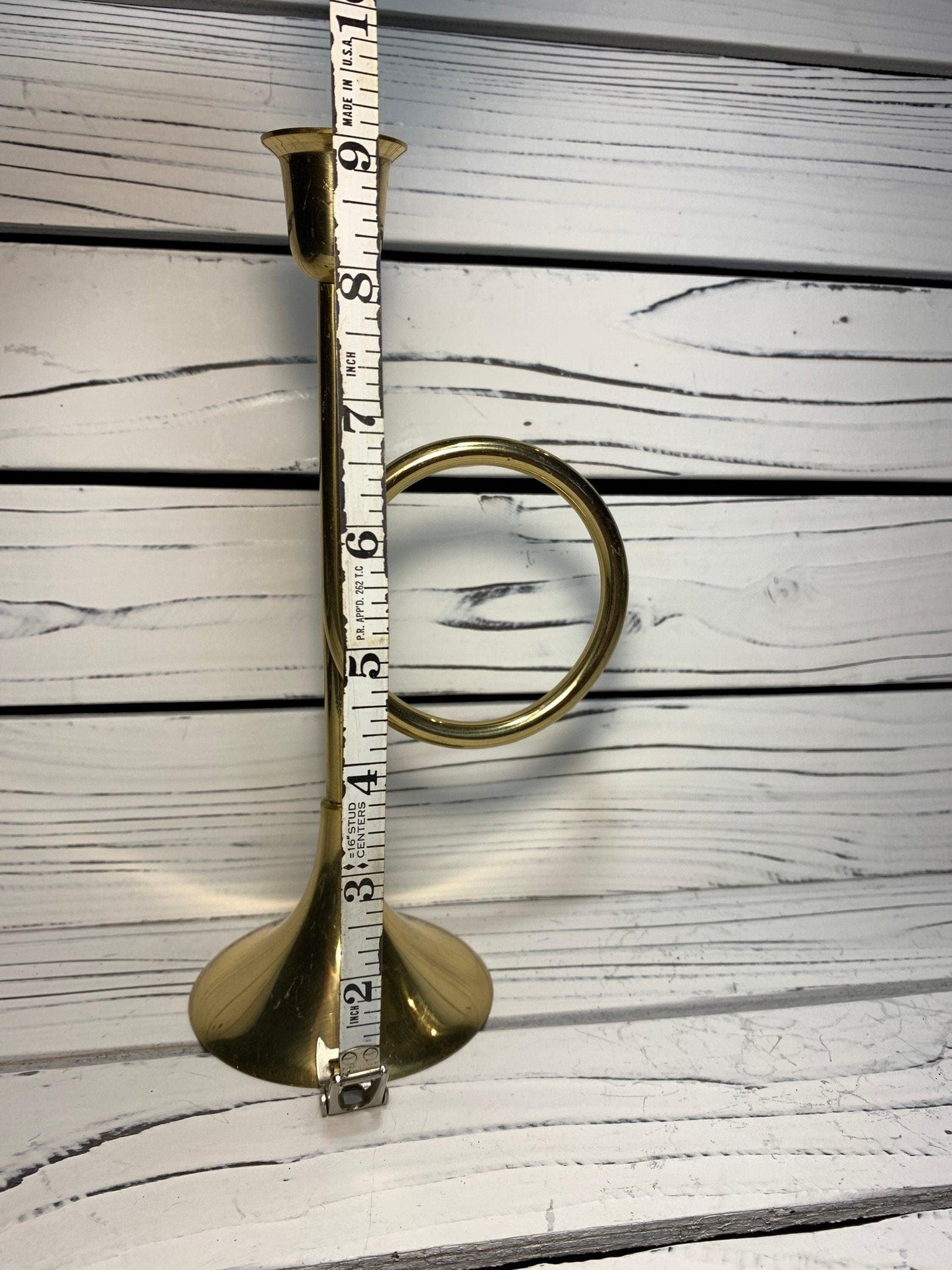 Vintage Brass Horn Candlestick, Solid Brass Candle Holder by Hosley, Wedding and Farmhouse Decor -Located at Funkyhouse Vintage Antique Store, Weiser Idaho