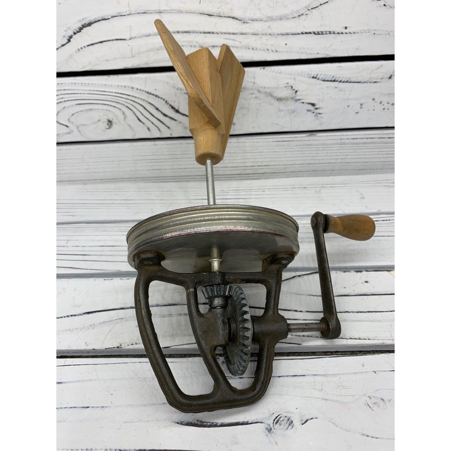 Vintage Butter Churn Top, Geared Butter Churn Handle With Paddle -Located at Funkyhouse Vintage Antique Store, Weiser Idaho