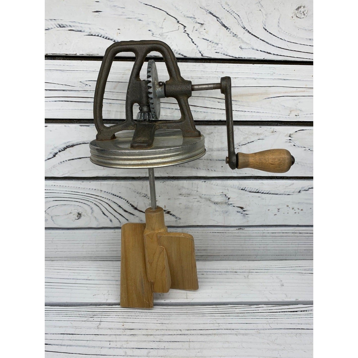Vintage Butter Churn Top, Geared Butter Churn Handle With Paddle -Located at Funkyhouse Vintage Antique Store, Weiser Idaho