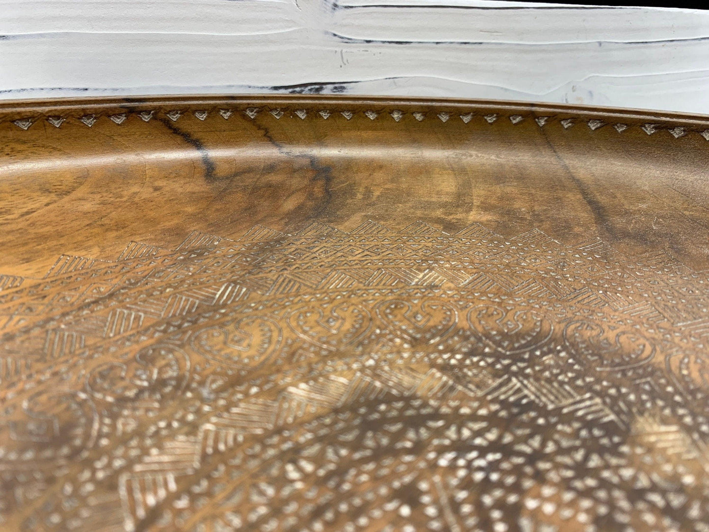 Vintage Carved Wood Serving Platter With Pedestal, Raised Hand Carved Wooden Plate -Located at Funkyhouse Vintage Antique Store, Weiser Idaho