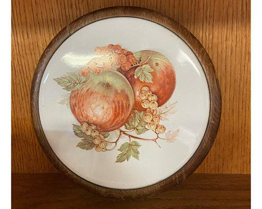 Vintage Ceramic & Wood Trivet With Apple Design -Located at Funkyhouse Vintage Antique Store, Weiser Idaho