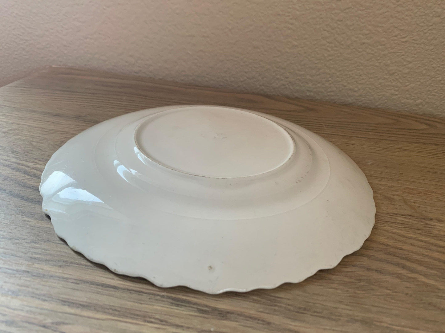 Vintage China Plate, Hand Painted Lusterware With Apple Design And Pale Green Scalloped Edge, Vintage Porcelain Bread Plate -Located at Funkyhouse Vintage Antique Store, Weiser Idaho