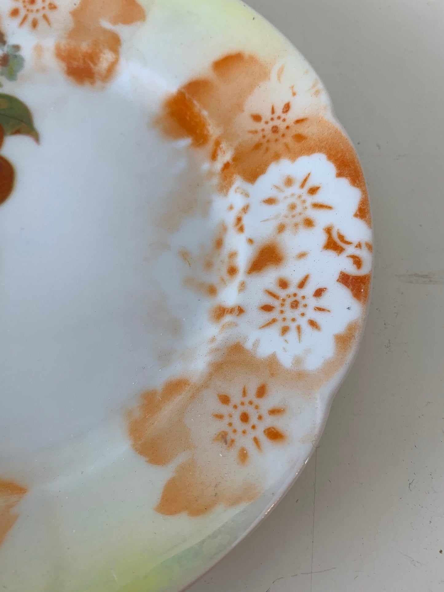 Vintage China Plate, Hand Painted With Cherry Design And Orange Flowers Edge, Vintage Porcelain Bread Plate -Located at Funkyhouse Vintage Antique Store, Weiser Idaho