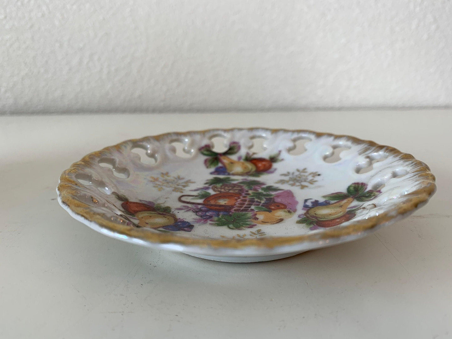 Vintage China Plate, Hand Painted With Fruit Basket Design And Gold Scalloped Edge, Vintage Porcelain Bread Plate -Located at Funkyhouse Vintage Antique Store, Weiser Idaho