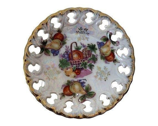 Vintage China Plate, Hand Painted With Fruit Basket Design And Gold Scalloped Edge, Vintage Porcelain Bread Plate -Located at Funkyhouse Vintage Antique Store, Weiser Idaho
