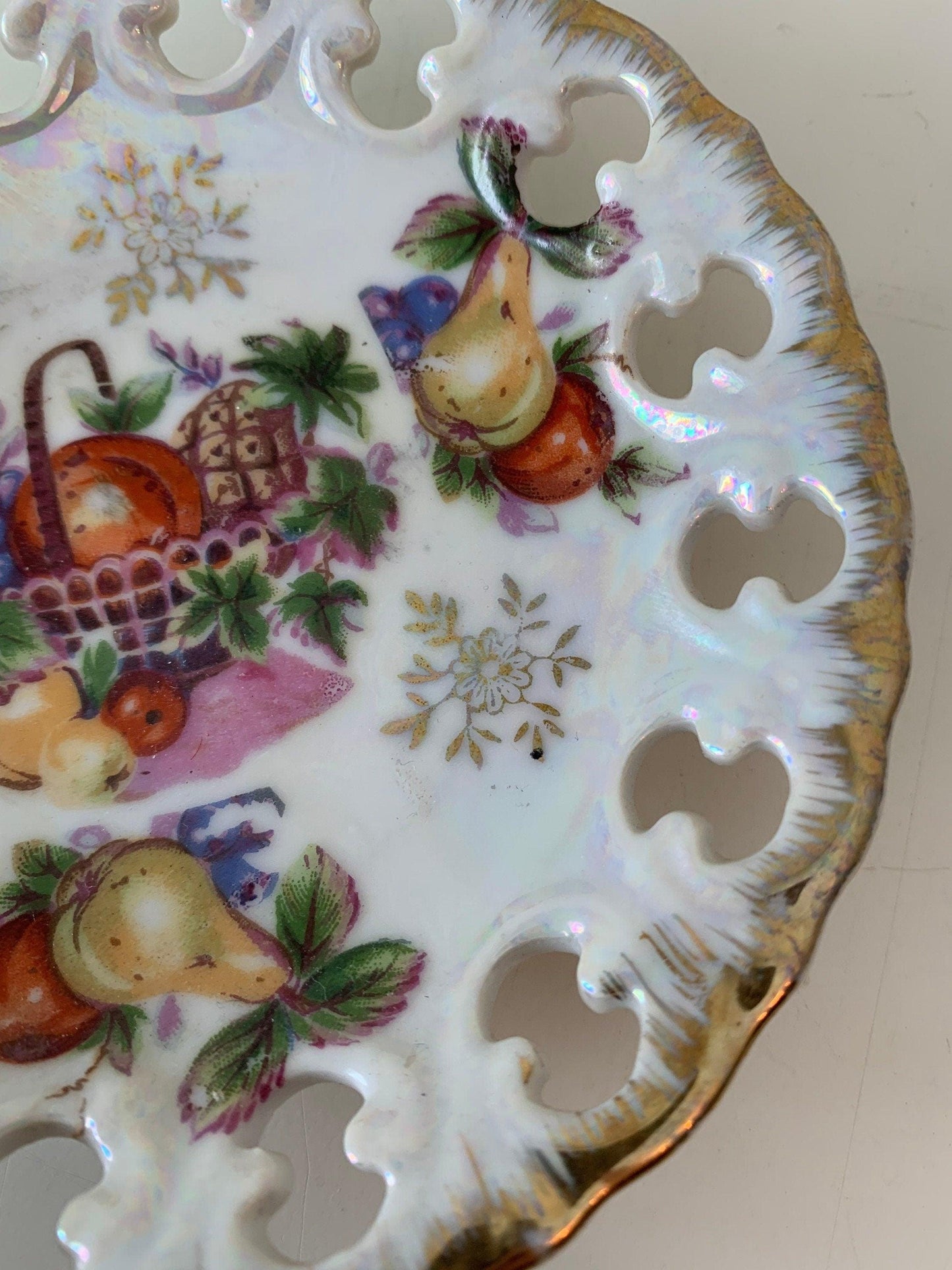 Vintage China Plate, Hand Painted With Fruit Basket Design And Gold Scalloped Edge, Vintage Porcelain Bread Plate -Located at Funkyhouse Vintage Antique Store, Weiser Idaho