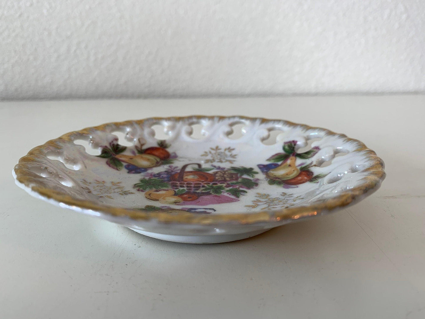 Vintage China Plate, Hand Painted With Fruit Basket Design And Gold Scalloped Edge, Vintage Porcelain Bread Plate -Located at Funkyhouse Vintage Antique Store, Weiser Idaho