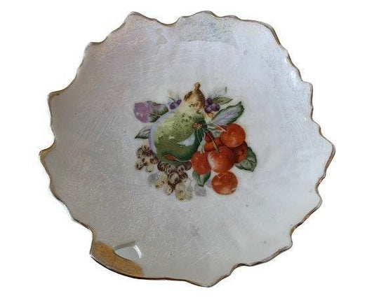 Vintage China Plate, Hand Painted With Fruit Design And Gold Scalloped Edge, Vintage Porcelain Bread Plate -Located at Funkyhouse Vintage Antique Store, Weiser Idaho