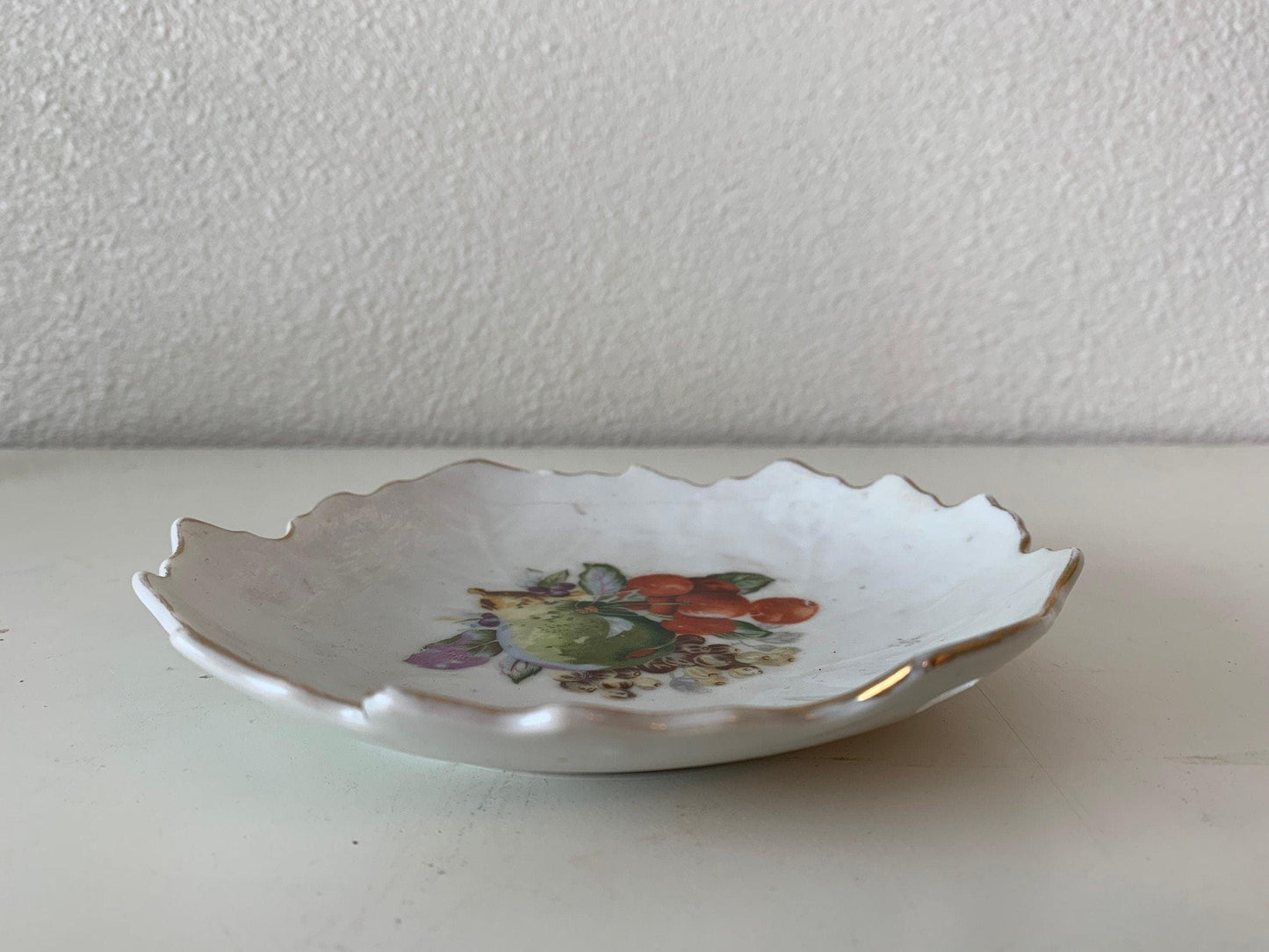 Vintage China Plate, Hand Painted With Fruit Design And Gold Scalloped Edge, Vintage Porcelain Bread Plate -Located at Funkyhouse Vintage Antique Store, Weiser Idaho