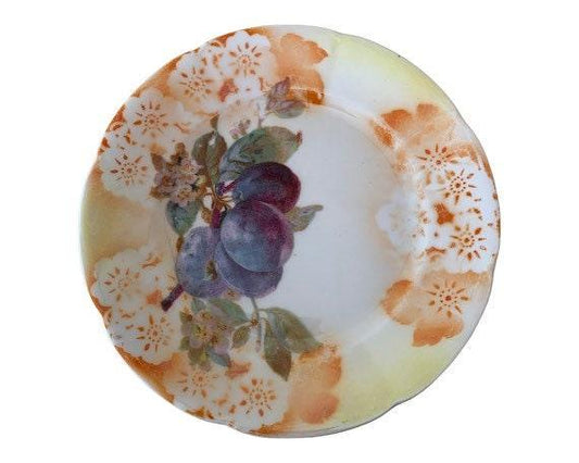 Vintage China Plate, Hand Painted With Grape Design And Orange Flowers Edge, Vintage Porcelain Bread Plate -Located at Funkyhouse Vintage Antique Store, Weiser Idaho