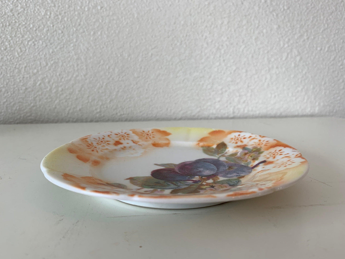 Vintage China Plate, Hand Painted With Grape Design And Orange Flowers Edge, Vintage Porcelain Bread Plate -Located at Funkyhouse Vintage Antique Store, Weiser Idaho