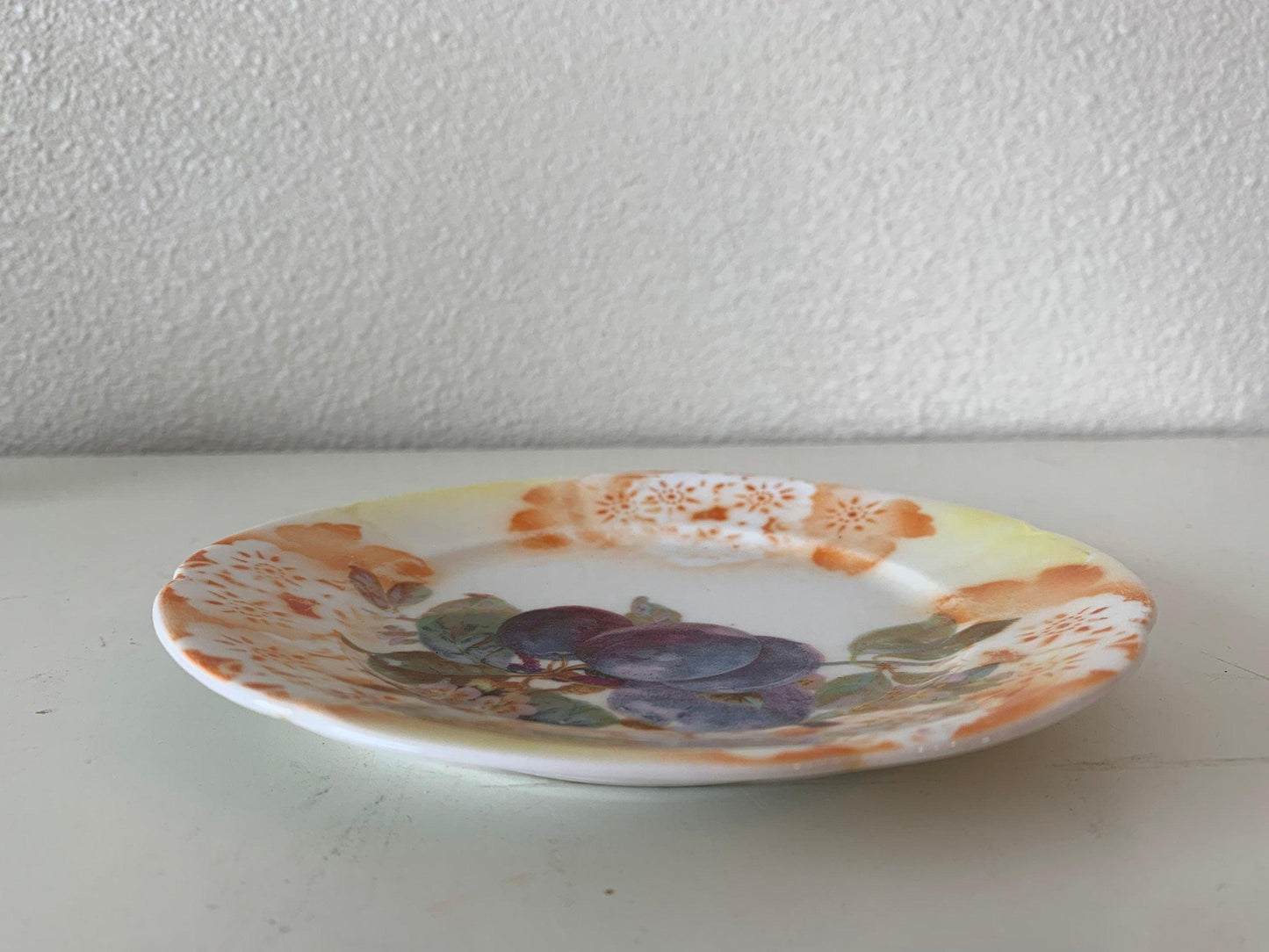 Vintage China Plate, Hand Painted With Grape Design And Orange Flowers Edge, Vintage Porcelain Bread Plate -Located at Funkyhouse Vintage Antique Store, Weiser Idaho