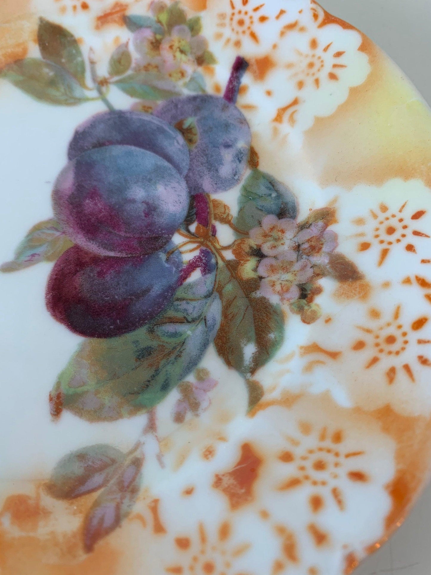 Vintage China Plate, Hand Painted With Grape Design And Orange Flowers Edge, Vintage Porcelain Bread Plate -Located at Funkyhouse Vintage Antique Store, Weiser Idaho