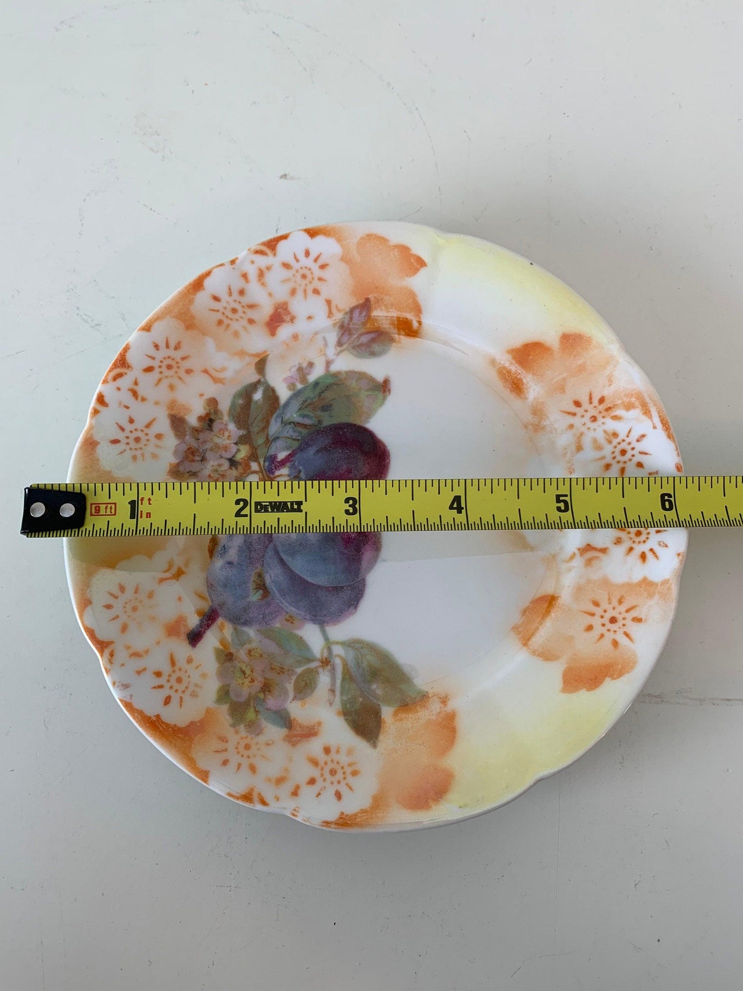 Vintage China Plate, Hand Painted With Grape Design And Orange Flowers Edge, Vintage Porcelain Bread Plate -Located at Funkyhouse Vintage Antique Store, Weiser Idaho