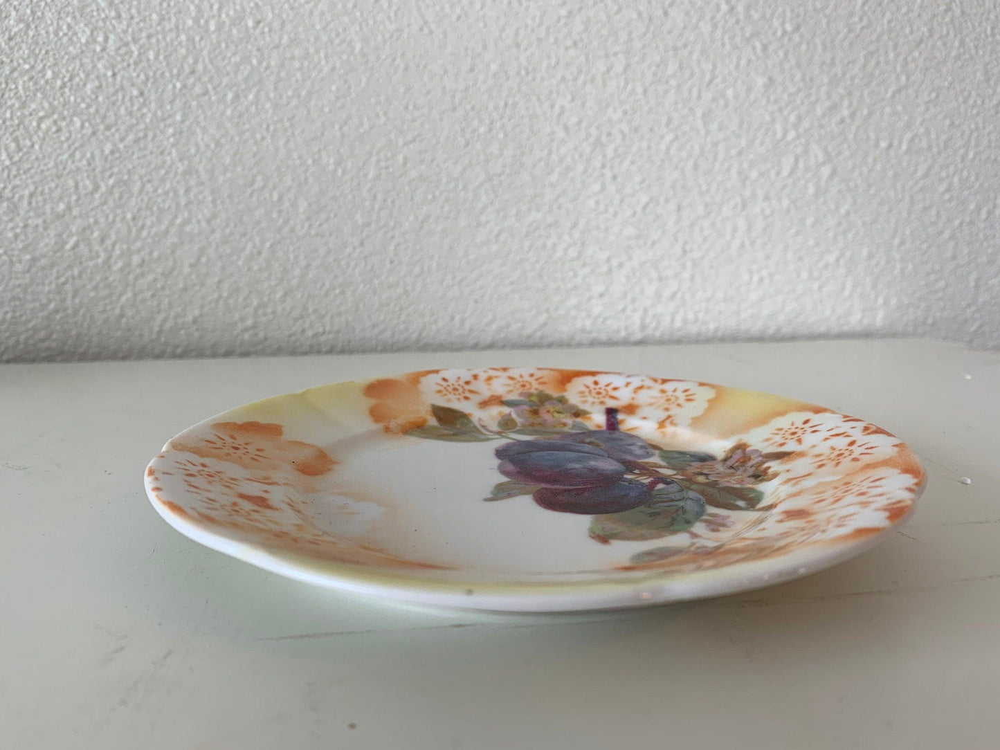 Vintage China Plate, Hand Painted With Grape Design And Orange Flowers Edge, Vintage Porcelain Bread Plate -Located at Funkyhouse Vintage Antique Store, Weiser Idaho