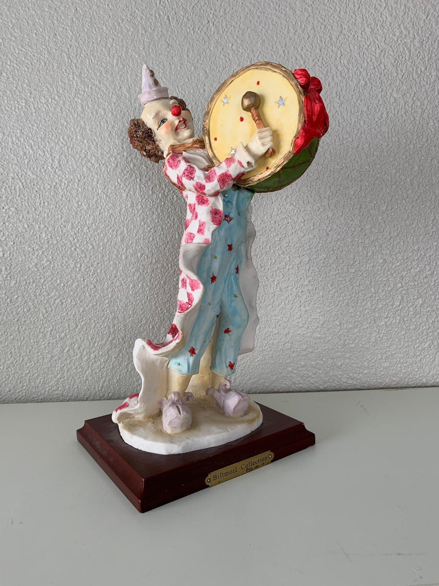 Vintage Clown Figurine, Biltmore Collection Oddity, Clown Playing Drum -Located at Funkyhouse Vintage Antique Store, Weiser Idaho