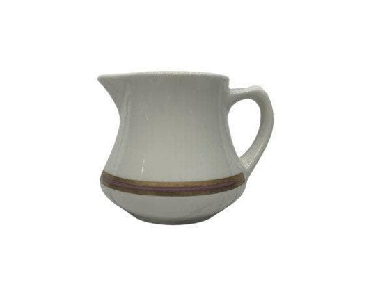 Vintage Creamer by Homer Laughlin, HLC USA Off White Creamer with Gold and Pink Purple Stripe -Located at Funkyhouse Vintage Antique Store, Weiser Idaho