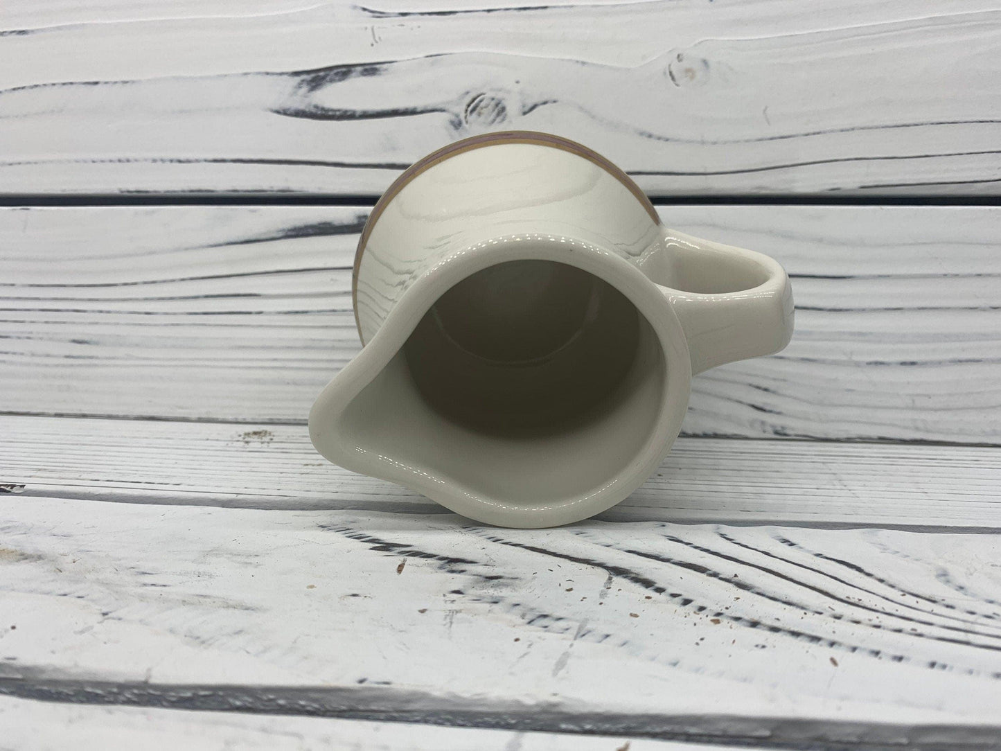 Vintage Creamer by Homer Laughlin, HLC USA Off White Creamer with Gold and Pink Purple Stripe -Located at Funkyhouse Vintage Antique Store, Weiser Idaho
