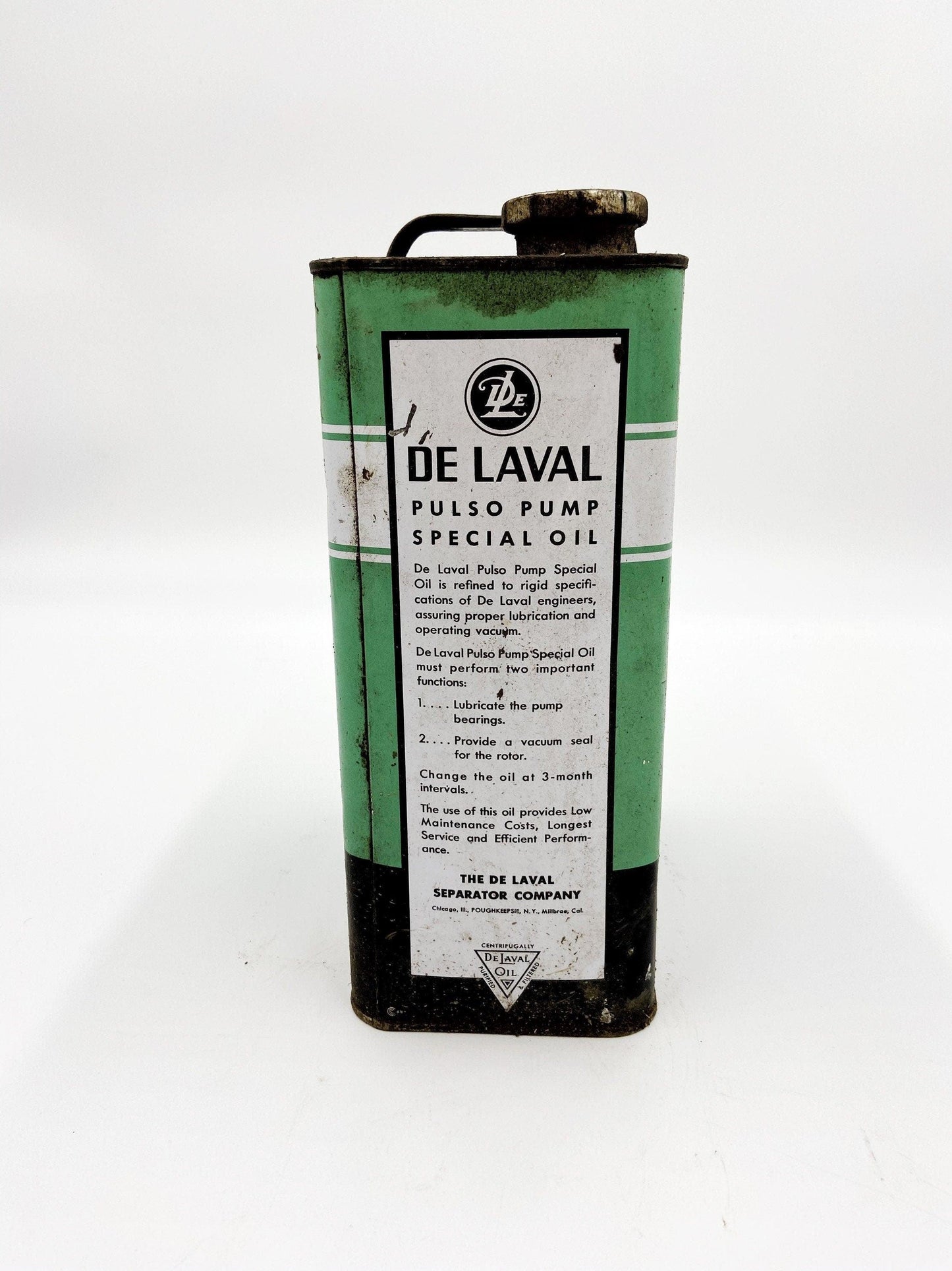 Vintage De Laval Delaval Pulso Pump Special Oil Can Dairy Partial Contents Milk, Gift for Him, Man Gift -Located at Funkyhouse Vintage Antique Store, Weiser Idaho