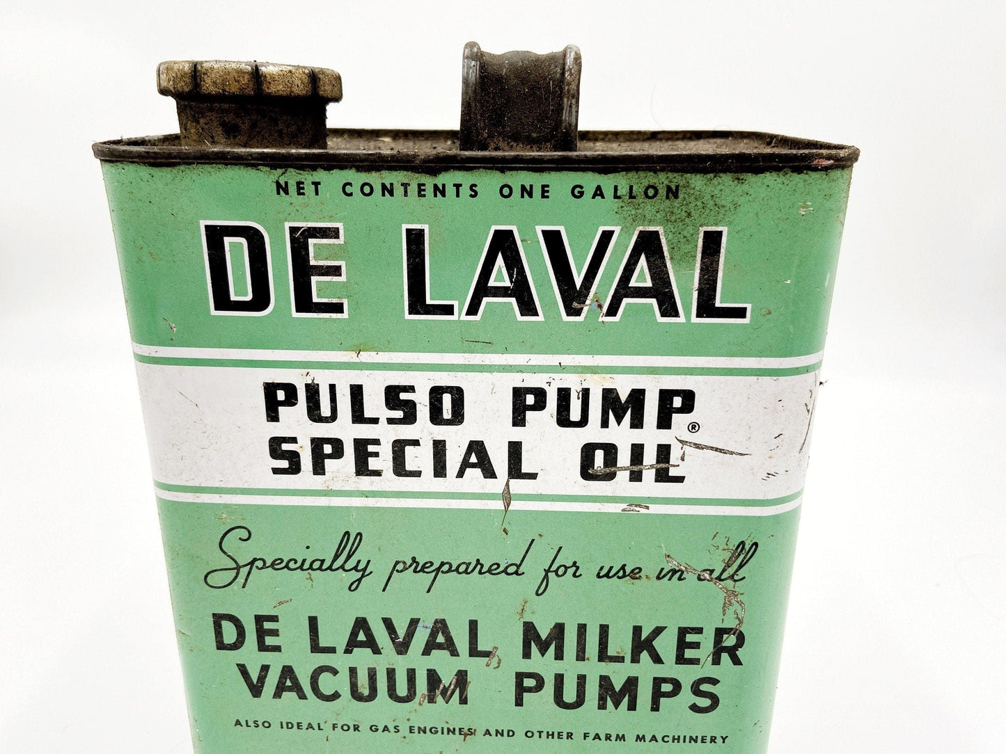 Vintage De Laval Delaval Pulso Pump Special Oil Can Dairy Partial Contents Milk, Gift for Him, Man Gift -Located at Funkyhouse Vintage Antique Store, Weiser Idaho