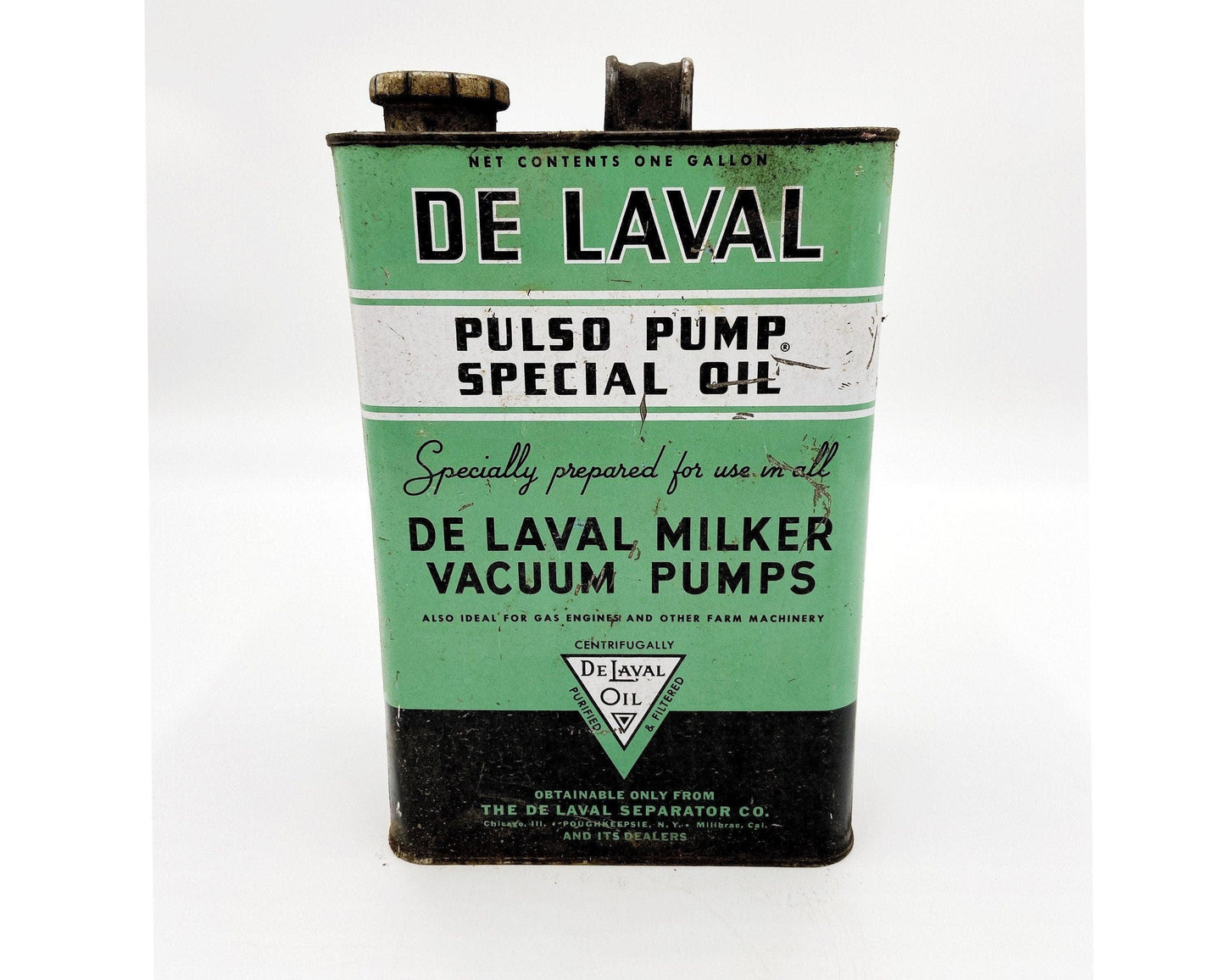 Vintage De Laval Delaval Pulso Pump Special Oil Can Dairy Partial Contents Milk, Gift for Him, Man Gift -Located at Funkyhouse Vintage Antique Store, Weiser Idaho