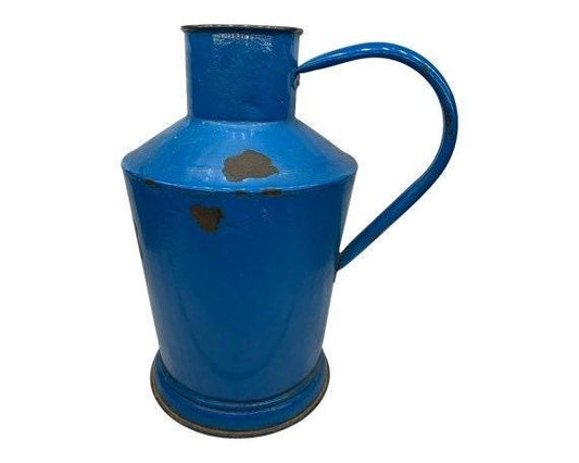 Vintage Enamelware Jug, Blue European Enamel Milk Pail, Large Vintage Pail -Located at Funkyhouse Vintage Antique Store, Weiser Idaho