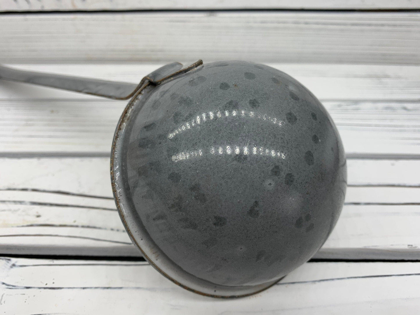 Vintage Enamelware Ladle, Grey Metal Kitchen Utencil -Located at Funkyhouse Vintage Antique Store, Weiser Idaho