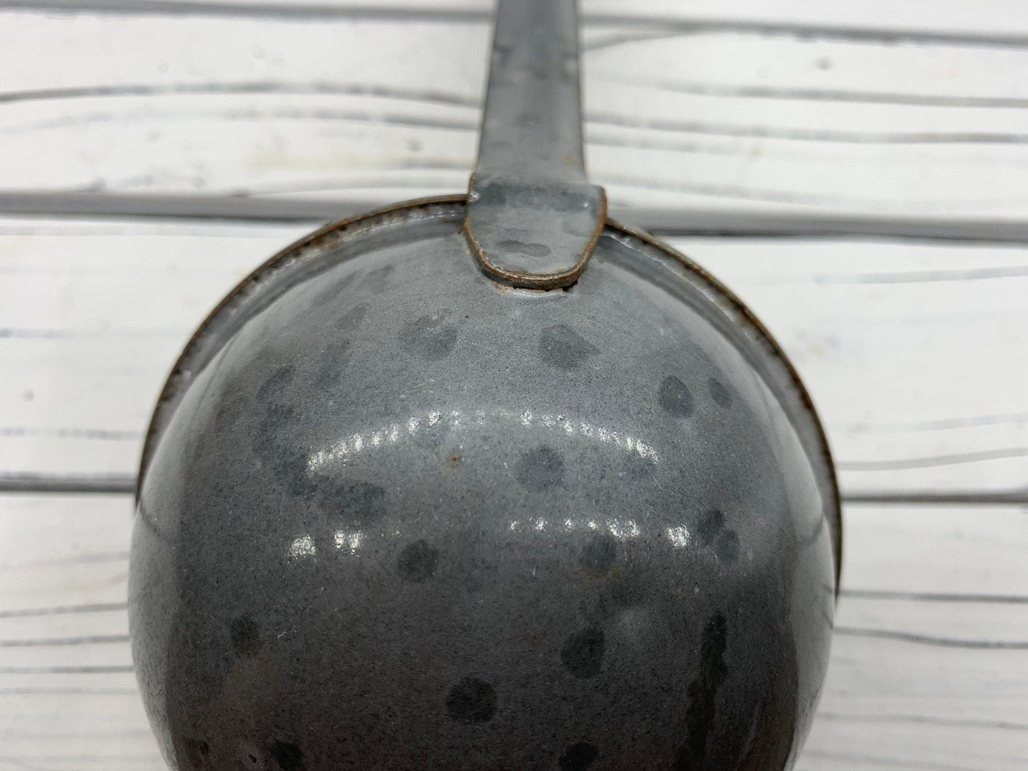 Vintage Enamelware Ladle, Grey Metal Kitchen Utencil -Located at Funkyhouse Vintage Antique Store, Weiser Idaho