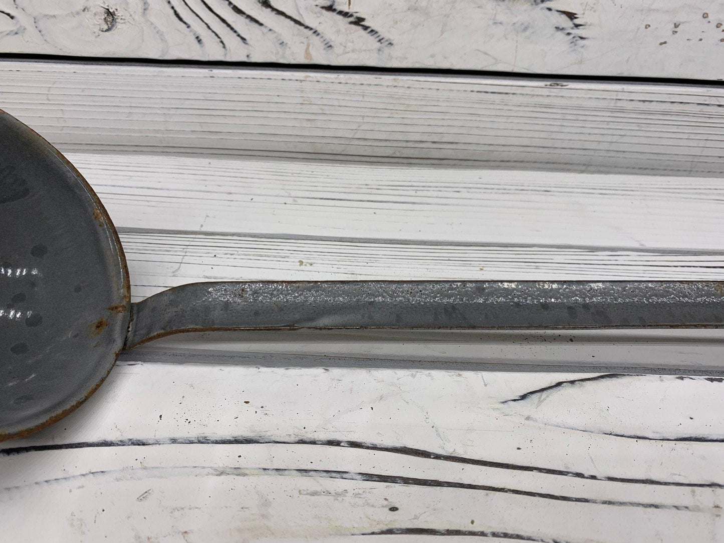 Vintage Enamelware Ladle, Grey Metal Kitchen Utencil -Located at Funkyhouse Vintage Antique Store, Weiser Idaho