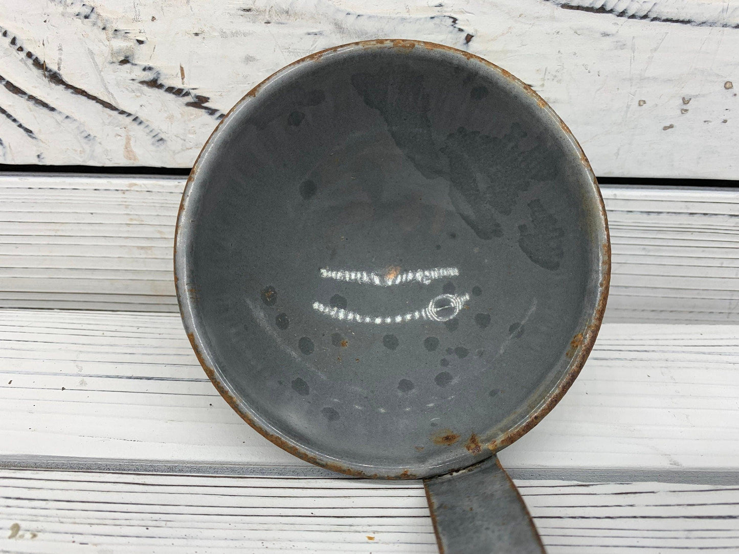 Vintage Enamelware Ladle, Grey Metal Kitchen Utencil -Located at Funkyhouse Vintage Antique Store, Weiser Idaho
