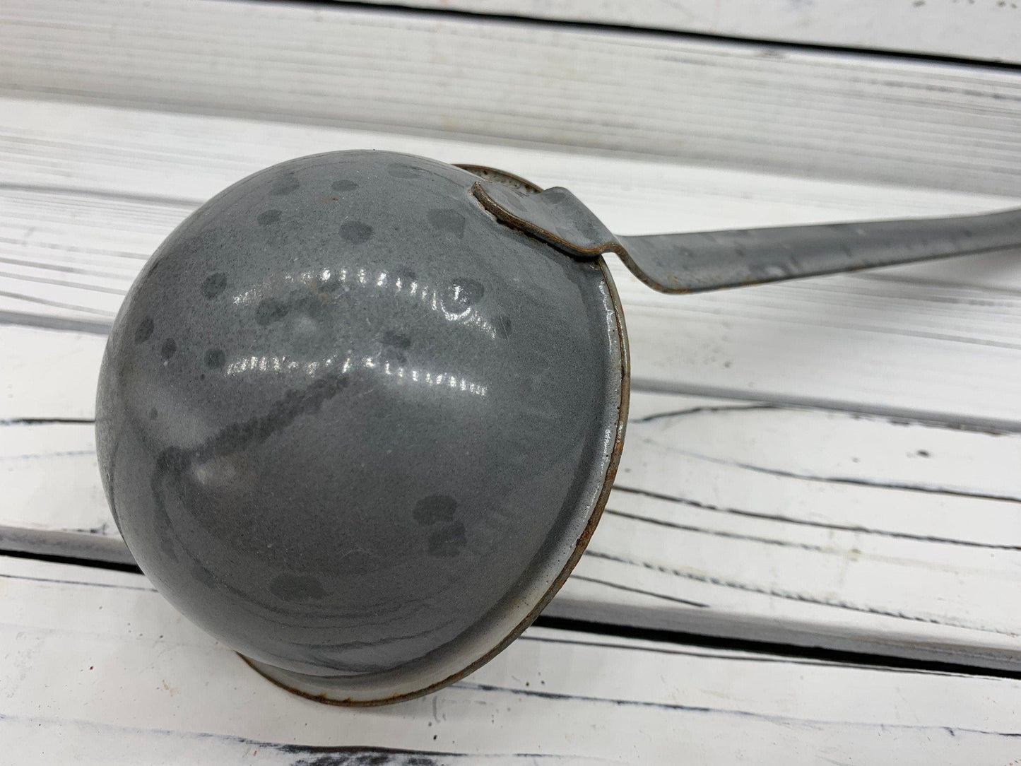 Vintage Enamelware Ladle, Grey Metal Kitchen Utencil -Located at Funkyhouse Vintage Antique Store, Weiser Idaho