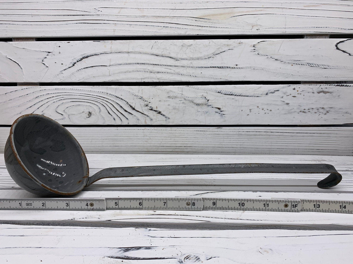 Vintage Enamelware Ladle, Grey Metal Kitchen Utencil -Located at Funkyhouse Vintage Antique Store, Weiser Idaho
