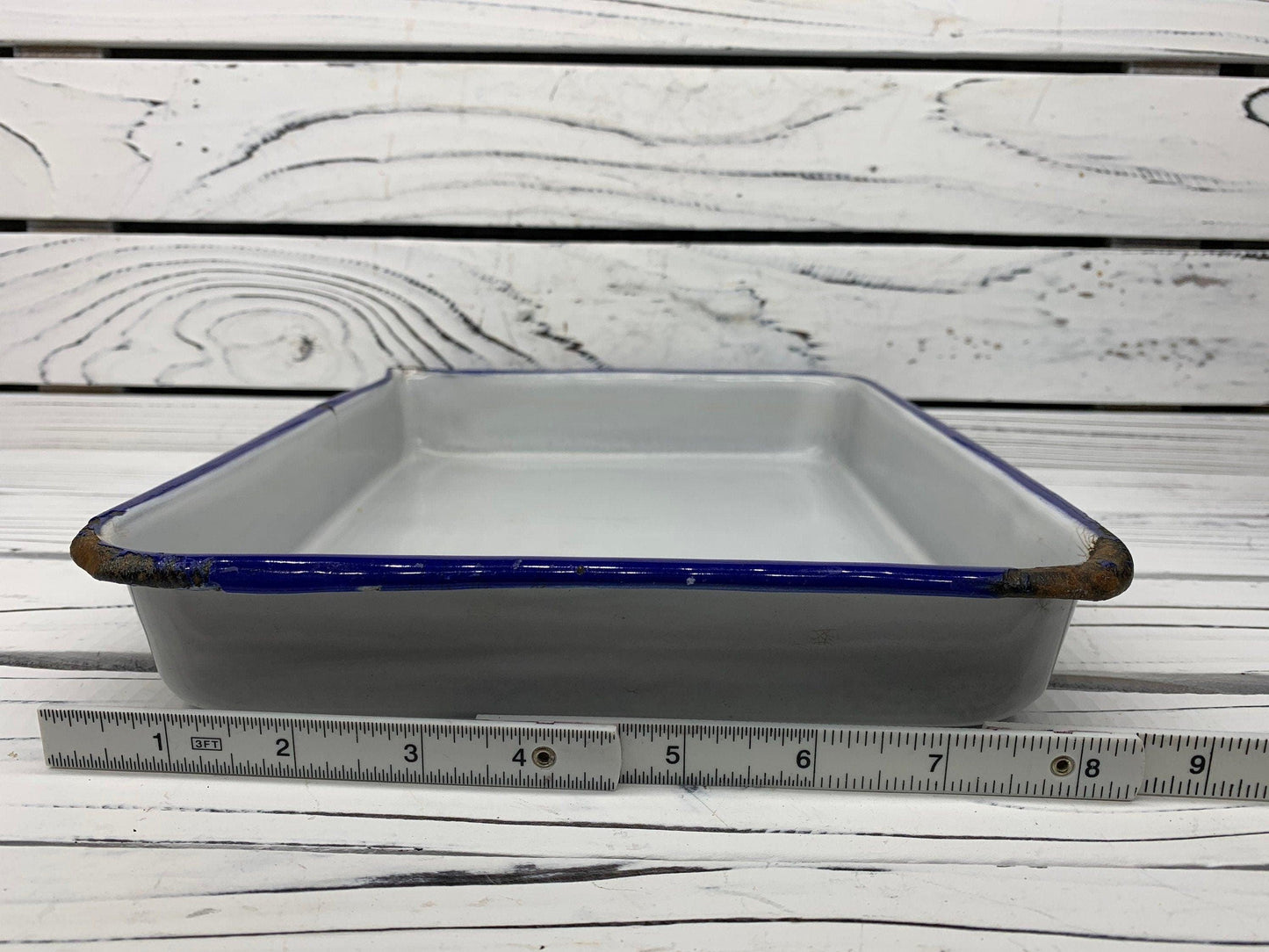 Vintage Enamelware Trays by Eastman Kodak Co, Set of Two White With Blue Trim Printing Trays With Spout For Photography -Located at Funkyhouse Vintage Antique Store, Weiser Idaho