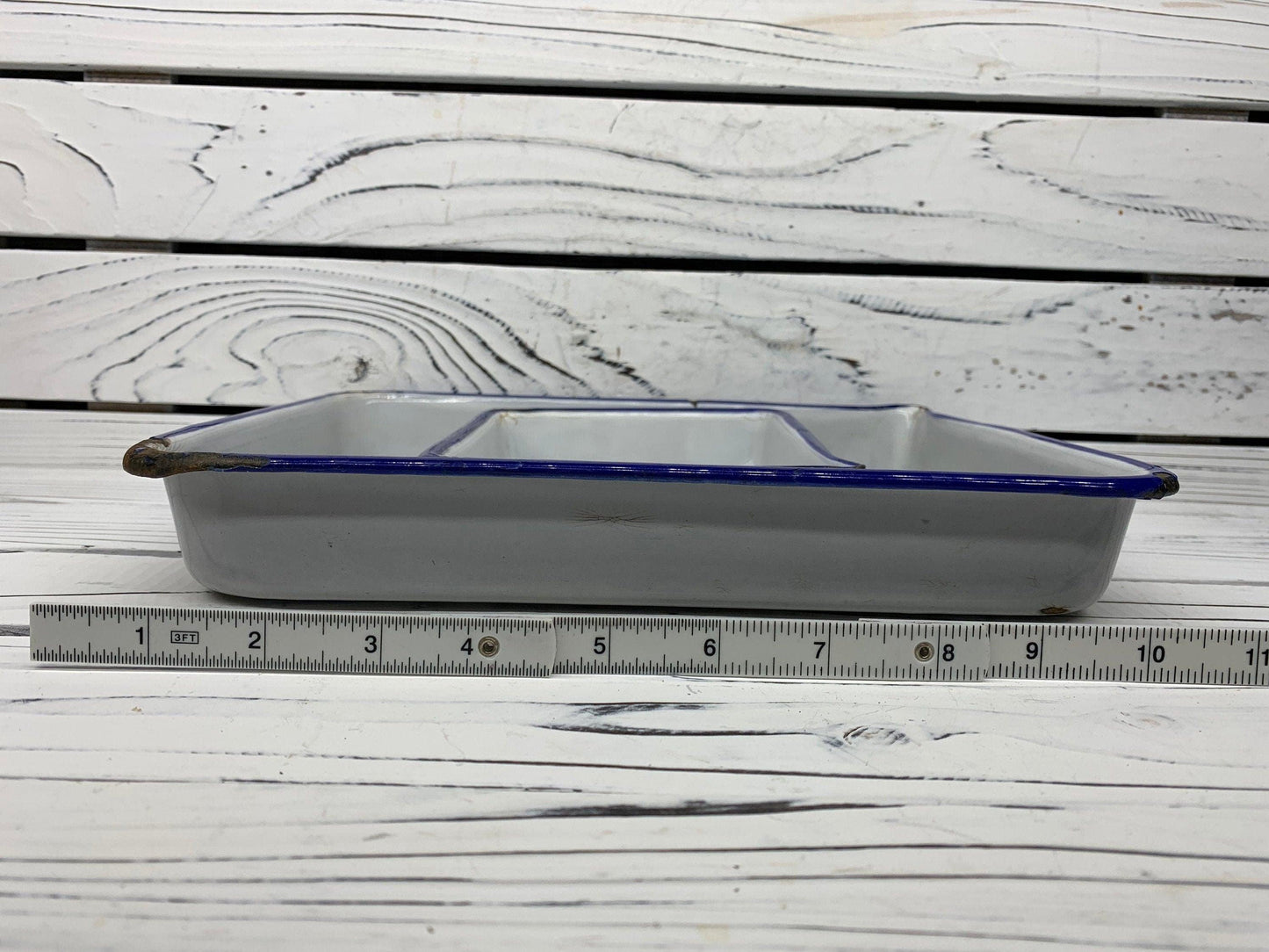 Vintage Enamelware Trays by Eastman Kodak Co, Set of Two White With Blue Trim Printing Trays With Spout For Photography -Located at Funkyhouse Vintage Antique Store, Weiser Idaho